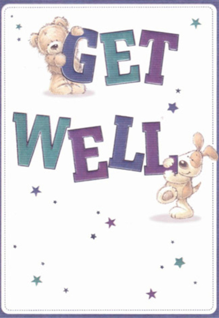 Perfect for expressing genuine care in Kentish Town, this get well card is a celebration of supportive friendship and hopeful recovery. Central to the scene are two cheery friends-a bear with irresistibly soft-looking fur and a floppy-eared puppy, their postures and smiles brimming with affection. Around them, whimsical stars in shades of blue and purple scatter like little bursts of well wishes, reminiscent of petals tossed in celebration at the Kentish Town Community Centre. The bold, playful 'Get Well' text, shaded in lively purples and vibrant aquas, gives the layout a confident, uplifting energy, much like the exuberant bouquets Kentish Town Florist handcrafts for neighbourhood deliveries. The lovingly illustrated textures-the bear's plush coat and the puppy's velvety floppiness-impart a tactile comfort, inviting memories of cozy evenings or thoughtful gifts after a stroll through Talacre Gardens. This card's mood is light and airy, expertly balancing youthful whimsy with the sincere reassurance that comes from heartfelt gestures. Presented with a lovingly arranged bouquet, it becomes a twofold expression of hope, kindness, and the caring ties that unite Kentish Town.